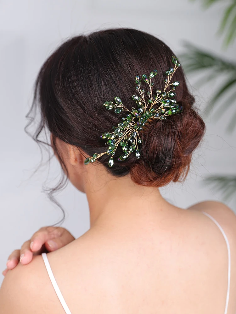 Bohemian Green Hair comb Purple Headpieces Blue Red Hair pins Crystal Jewelry tiara Wedding Bridal Accessories
