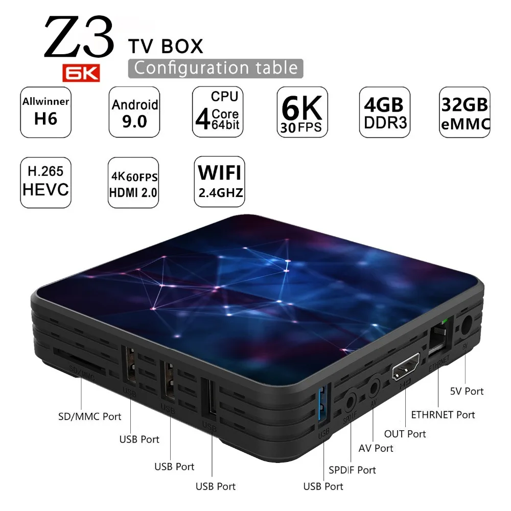 A95X Z3 6K Android 9,0 tv BOX Allwinner H6 4 Гб ОЗУ 64 Гб ПЗУ USB 3,0 медиа-проигрыватель Google Smart tv Box A95XZ3 телеприставка