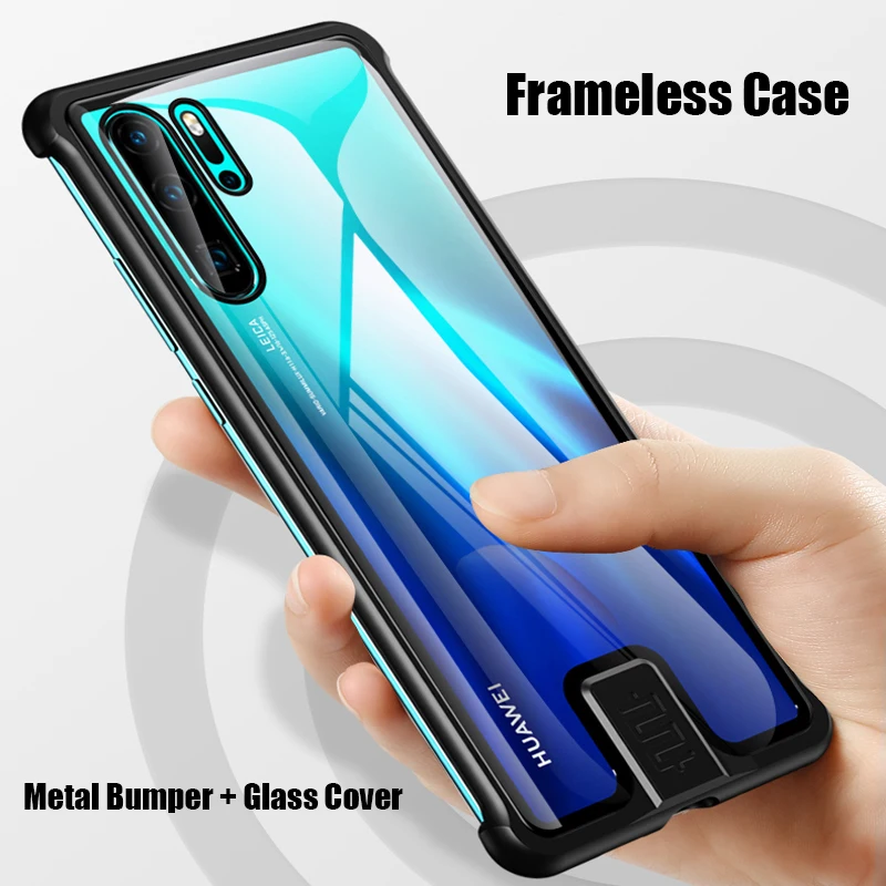 Slim Frameless Metal Phone Case For Huawei P30 Pro P30Pro Tempered Glass Cover for P 30 Bumper | Мобильные телефоны и