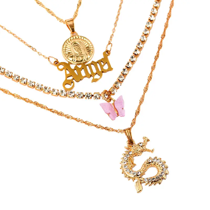 Multilayer Crystal Dragon Butterfly Necklace Women Gold Color Coin 10 H20d9545072eb472784a21843bc329be3U