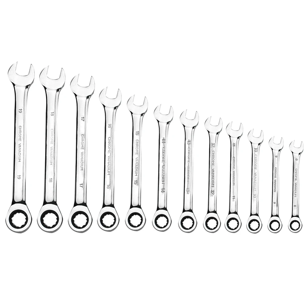 

12pcs 8mm-19mm Wrench tool set Combination Spanner Set Ratchet Wrench Tool for Installation /Maintenance with Storage Case