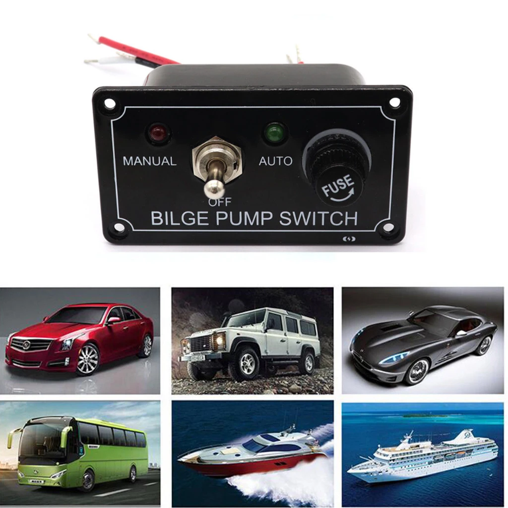 12VDC Bilge Pump Switch Control Panel LED Marine Manual / Off / Auto