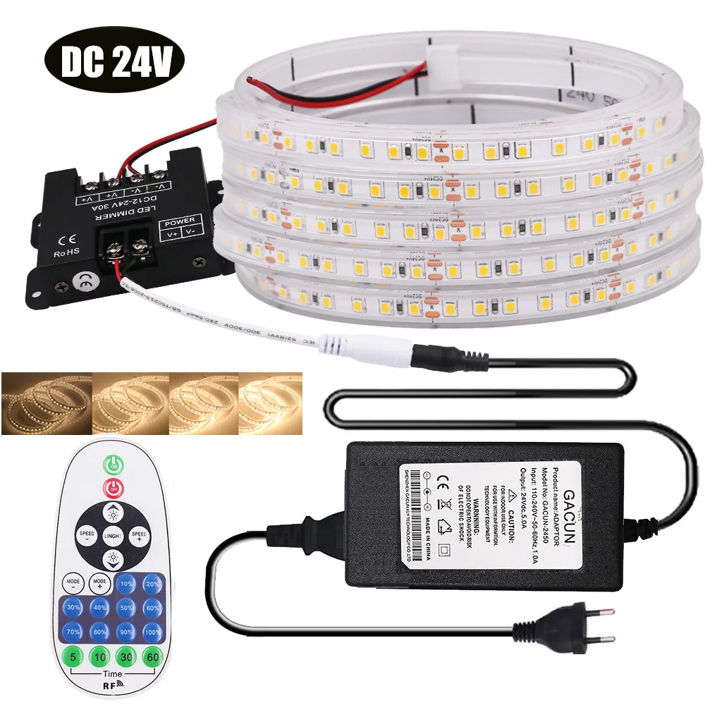 Tira luces LED de 2835 LEDs/m, cinta Flexible impermeable IP67, para hogar, blanco blanco Natural, DC 24V, atenuable, 120|Tiras - AliExpress