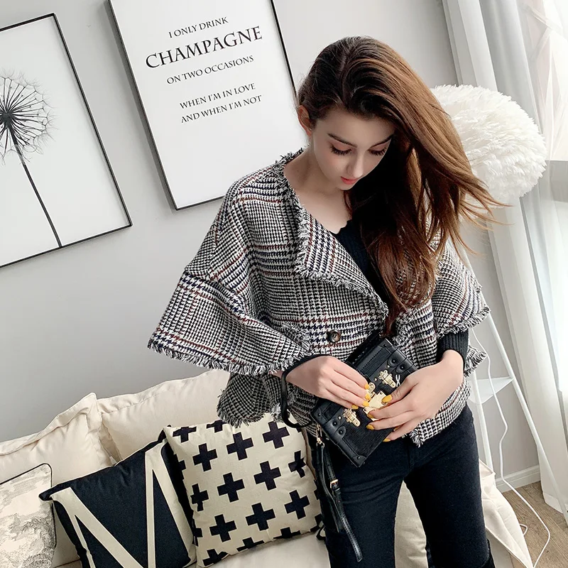 awesome  Dabuwawa Elegant Office Lady Frayed Plaid Jacket Coat Women Fall Casual Female Jackets Coats Outerw