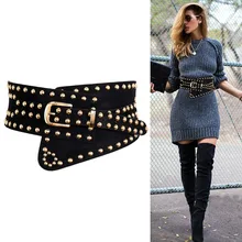 Черная эластичная Эластичная декоративная заклепка для талии в стиле ретро, эластичная женская одежда obi