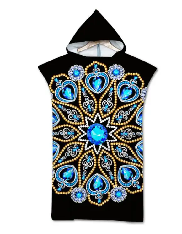 

Printed diamond Bath Beach Towel Microfiber Hooded Robe Towel Poncho for Swimming Beach Surf unisex Bathrobe Beachwear