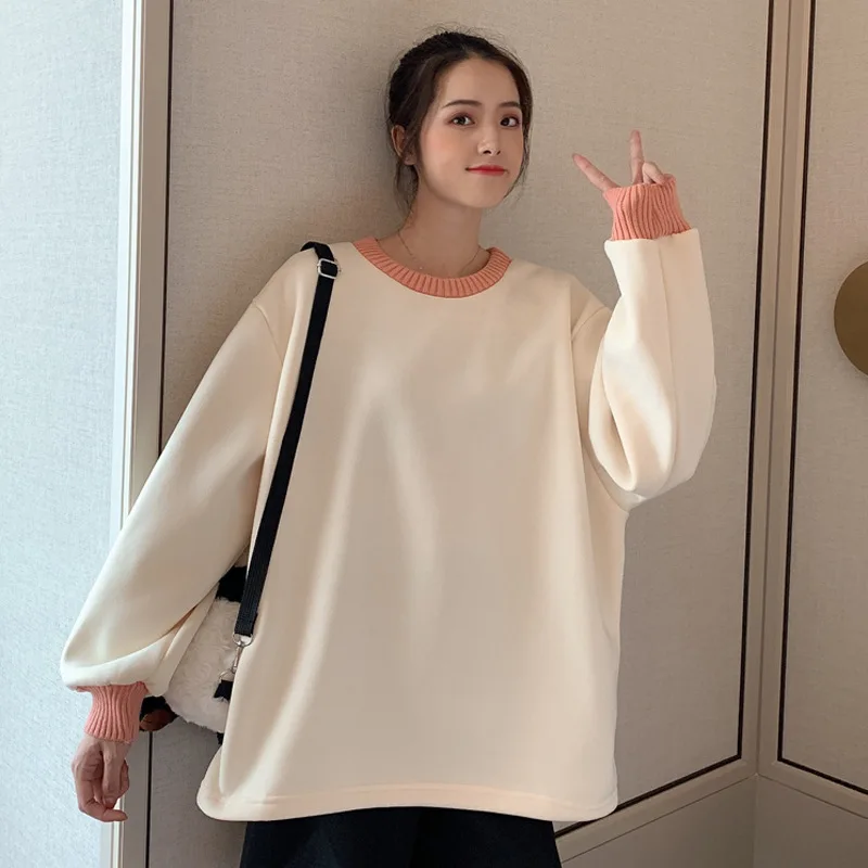 

2019 Winter New Style Korean-style round Neck Sweater Women's plus Velvet Casual Versatile Loose-Fit Pullover on Clothes Fashion