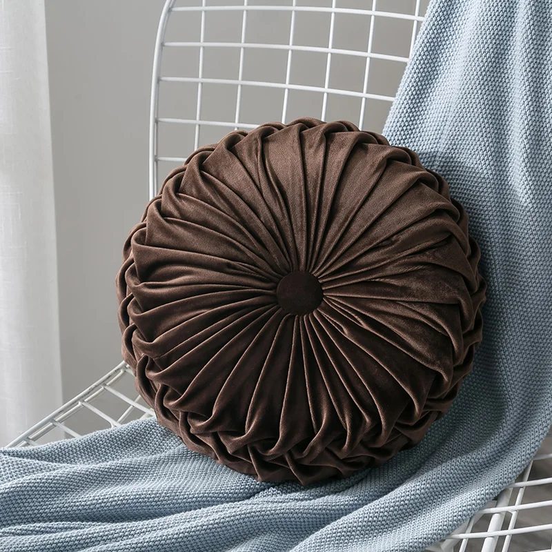 Newest-Home-Textile-Velvet-Pleated-Round-Solid-Color-Cushion-Pouf-Throw-Home-Soft-Cushion 9