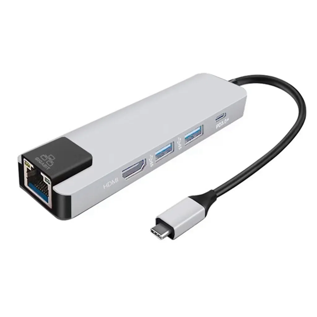 5 в 1 концентратор USB Type C HDMI 4K USB C концентратор для Gigabit Ethernet Rj45 Lan адаптер для Macbook Pro Thunderbolt 3 USB-C порт зарядного устройства