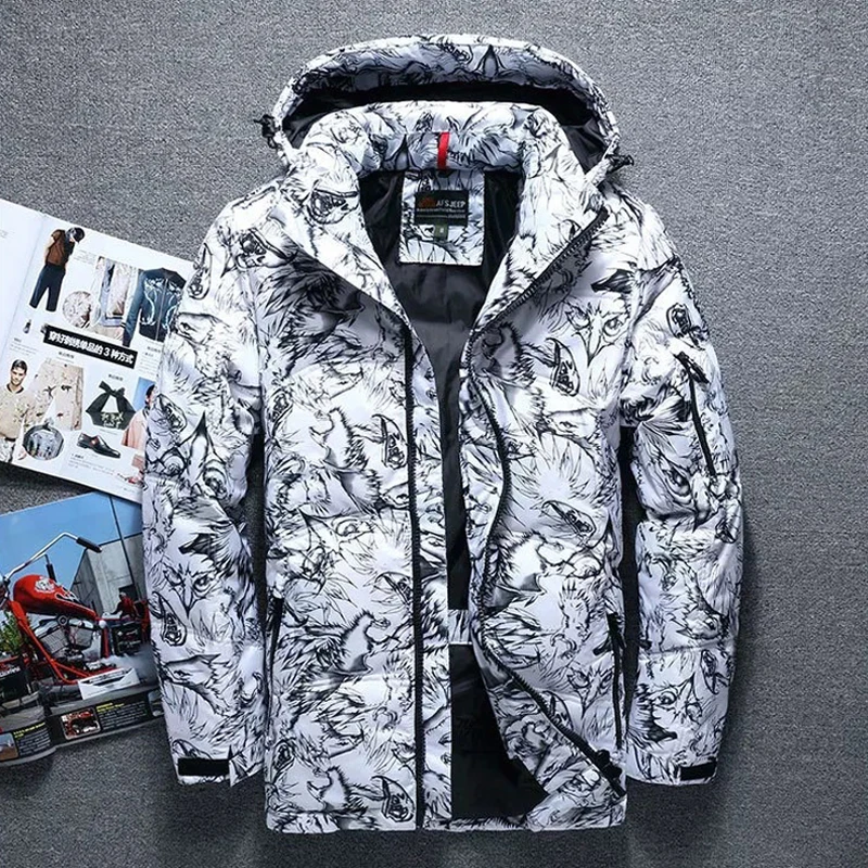 

Hooded Parkas Jacket Men Down Coat White Duck Down Parkas Winter Snow Down Parkas Thick Warm Jackets Overcoat Men Windbreaker