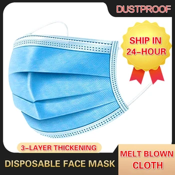 

10/50/100/200/500pcs Disposable Blue Face Mask Non Woven 3 Layers Filter Dustproof Breathable Gauze Masks Adult Face Mouth Mask