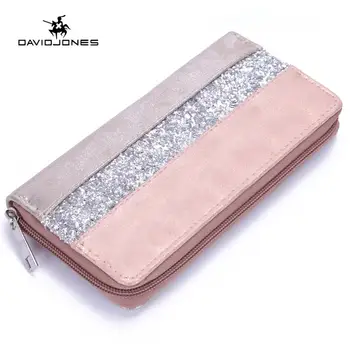 

DAVID JONES female wallet PU leather women bag mini lady patchwork purse girl sequin handbag long card holder drop shipping