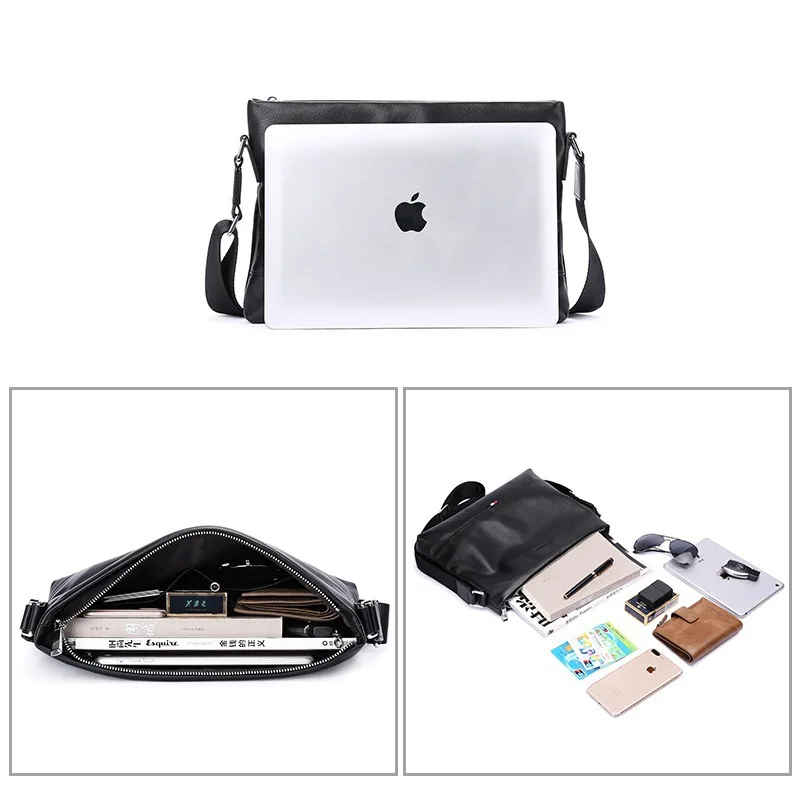 GO-LUCK Brand Fashion Business A4 File 13' Computer Pack Genuine Leather Men's Crossbody Shoulder Bag Men Messenger Bags