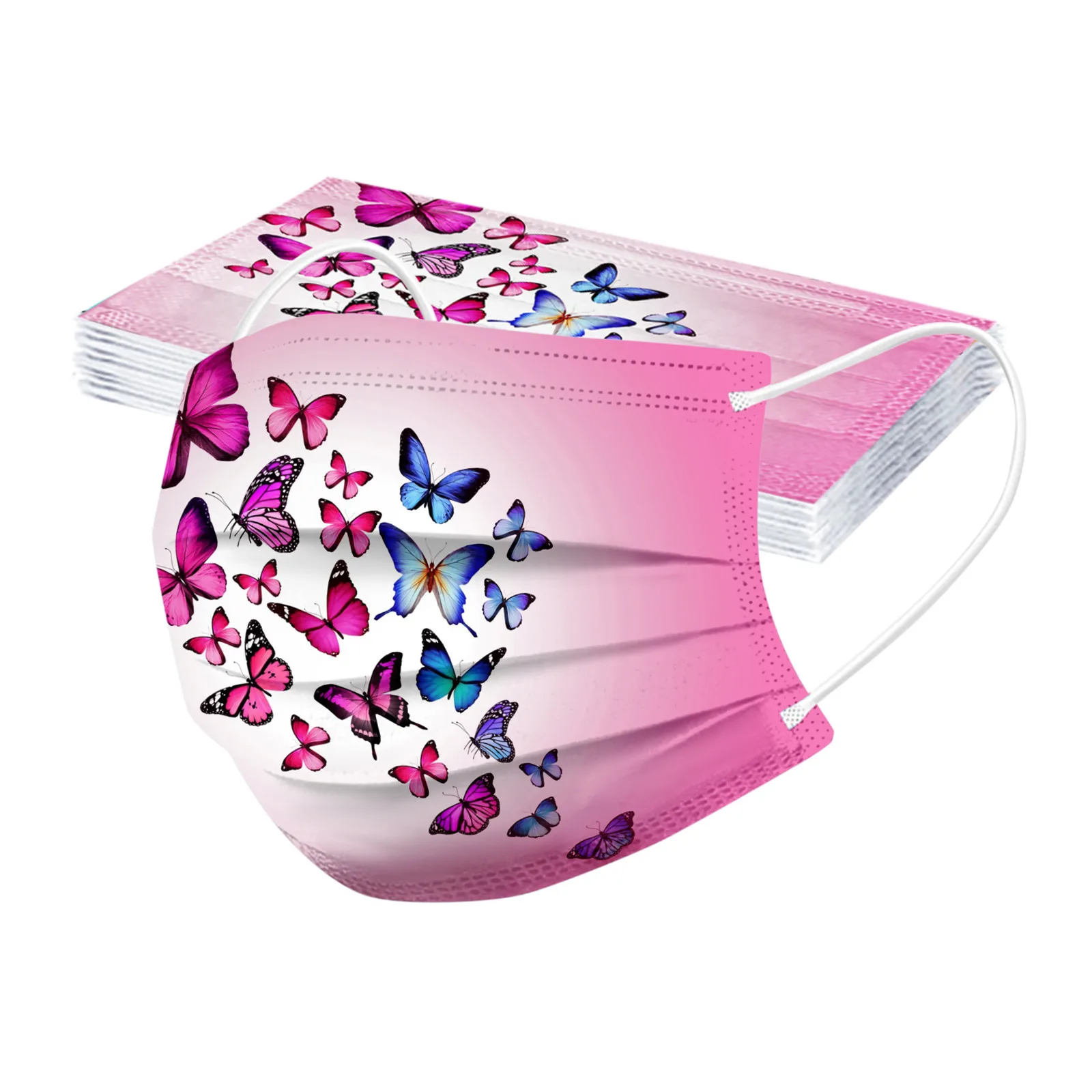 Butterfly Printed Disposable Face Mask 10PC 3 Layers Non-Woven Protective Mouth Mask