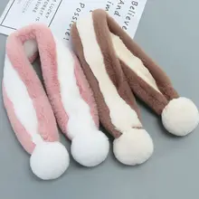 65x8,5 см детские полосы контрастных цветов Крест Петля воротник шарф утолщаются пушистые плюшевые зимние шеи Теплый С Помпоном Мяч