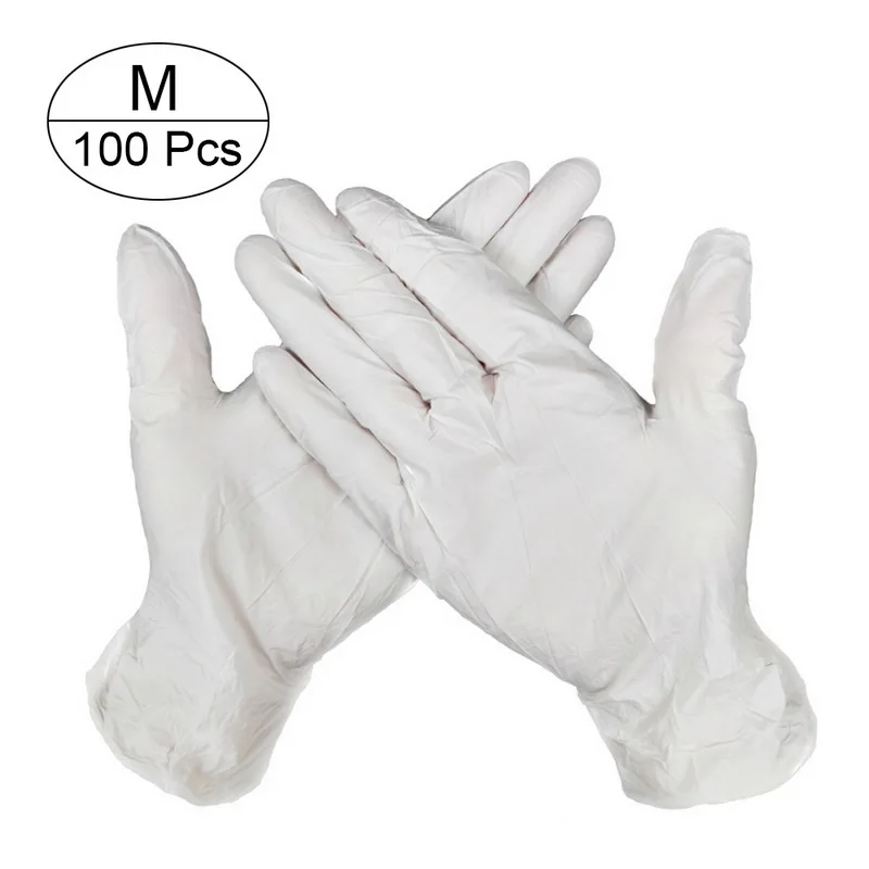 white M 100 шт Одноразовые Перчатки Латексные для мытья посуды/работы/резины/сада/кухни/Медицинские Перчатки универсальные для левой и правой руки 3 цвета - Цвет: white M