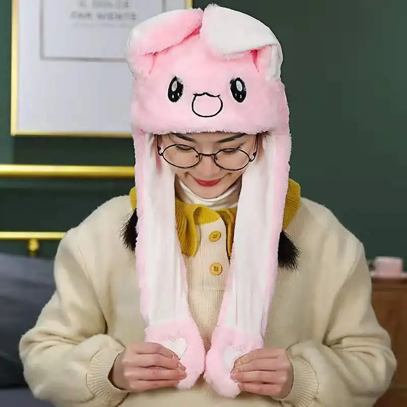 2021 New Rabbit Women's Hat Beanie Plush Can Moving Bunny Ears Hat with Movable Ears Hat for Women/Child/Girls