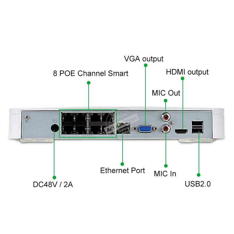 Dahua mini NVR NVR4108-8P-4kS2 8CH Onvif NVR 8MP Smart 1U 8PoE 4K&H.265 Lite Network Video Recorder Full HD 1080P Recorder 1SATA