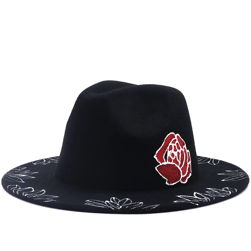 Topi Fedora Hitam Felt Wol Lukis Buatan 