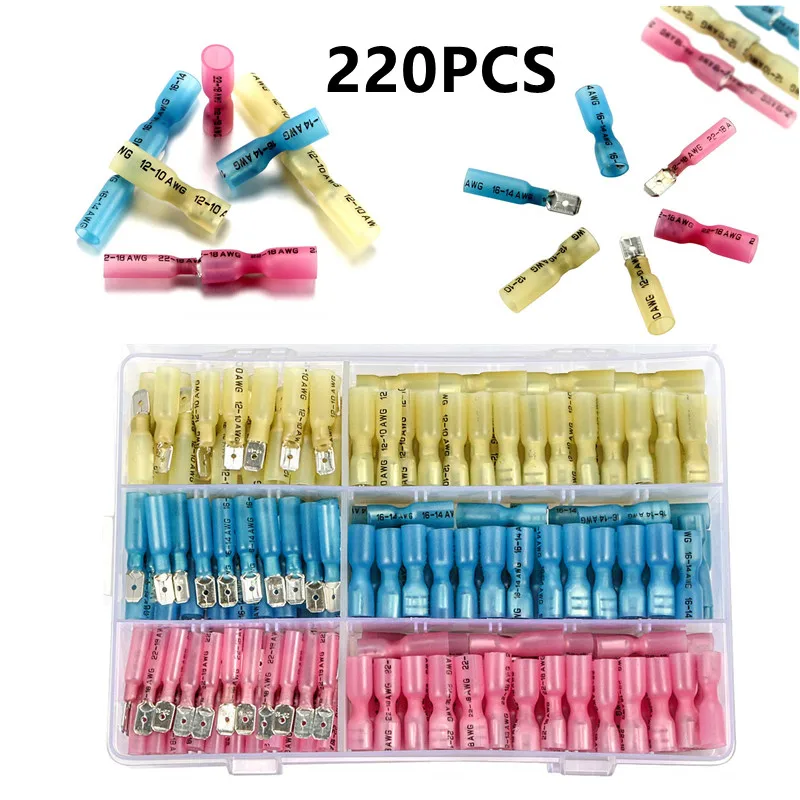 Description Picture 2 of item220PCS Waterproof Insulated Butt Wire Connector Heat Shrink Crimp Terminals Kit Male Female Electrical Cable Spade Terminal
