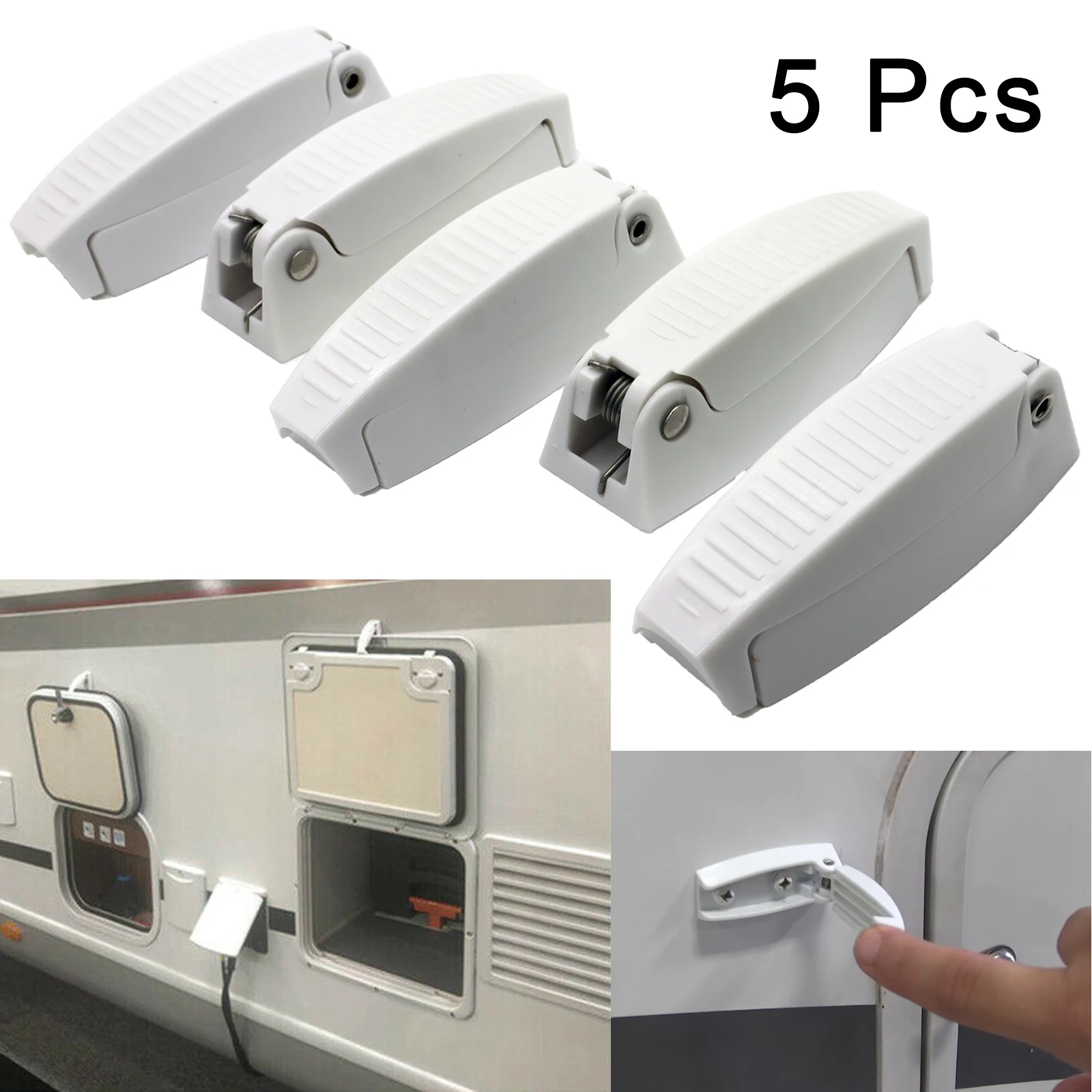 5x RV White Rounded Baggage Plastic Door Catch Compartment Latch