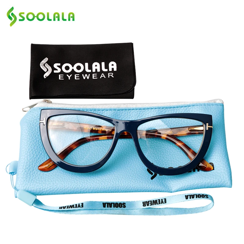 

SOOLALA Oversized Cat Eye Eyeglasses Frame Womens Spring Hinge Clear Lens Female Myopia Optical Computer Transparent Glasses