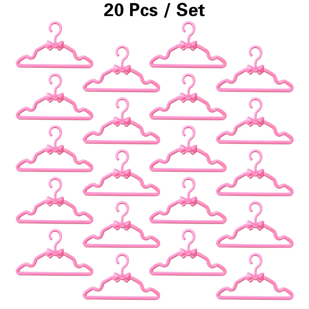 

NK 20 Pcs Pink Color Bow Design Clothes Plastic Hangers For Barbie Accessories Doll Child Girl Birthday New Year Gift DIY Toy