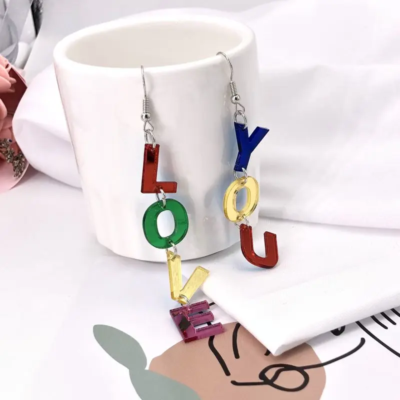 

Fashion Acrylic Letter Earrings Personality Women Love You Miss You Dangle Earrings