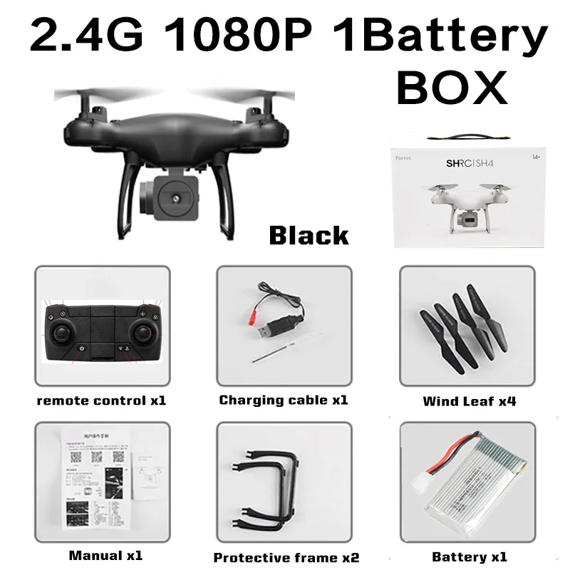 gps Дрон SH4 камера HD 4K 1080P 5G Wifi FPV Профессиональный Квадрокоптер Радиоуправляемый Дрон Вертолет игрушка для детей VS SG907 - Цвет: Black 1080P 1B Box