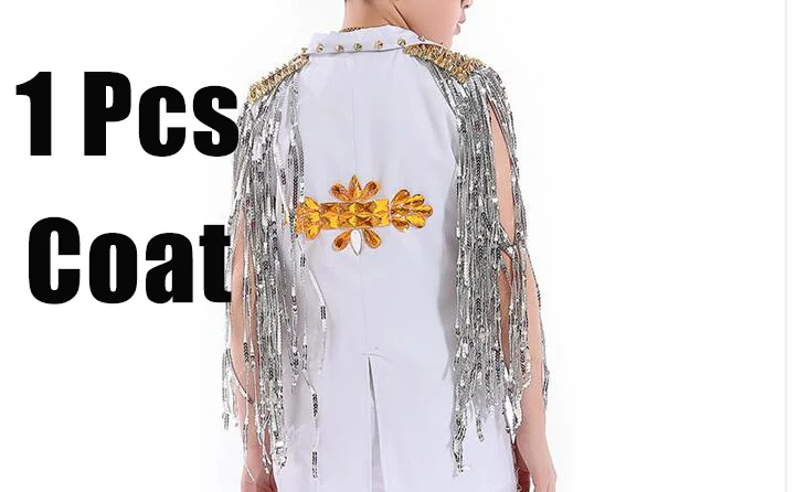 Coat Детская Серебряная шаль с кисточками на бедрах, куртка, цветной жилет, костюм для танцев под джаз, сценическая танцевальная одежда DNV10051 - Цвет: Coat