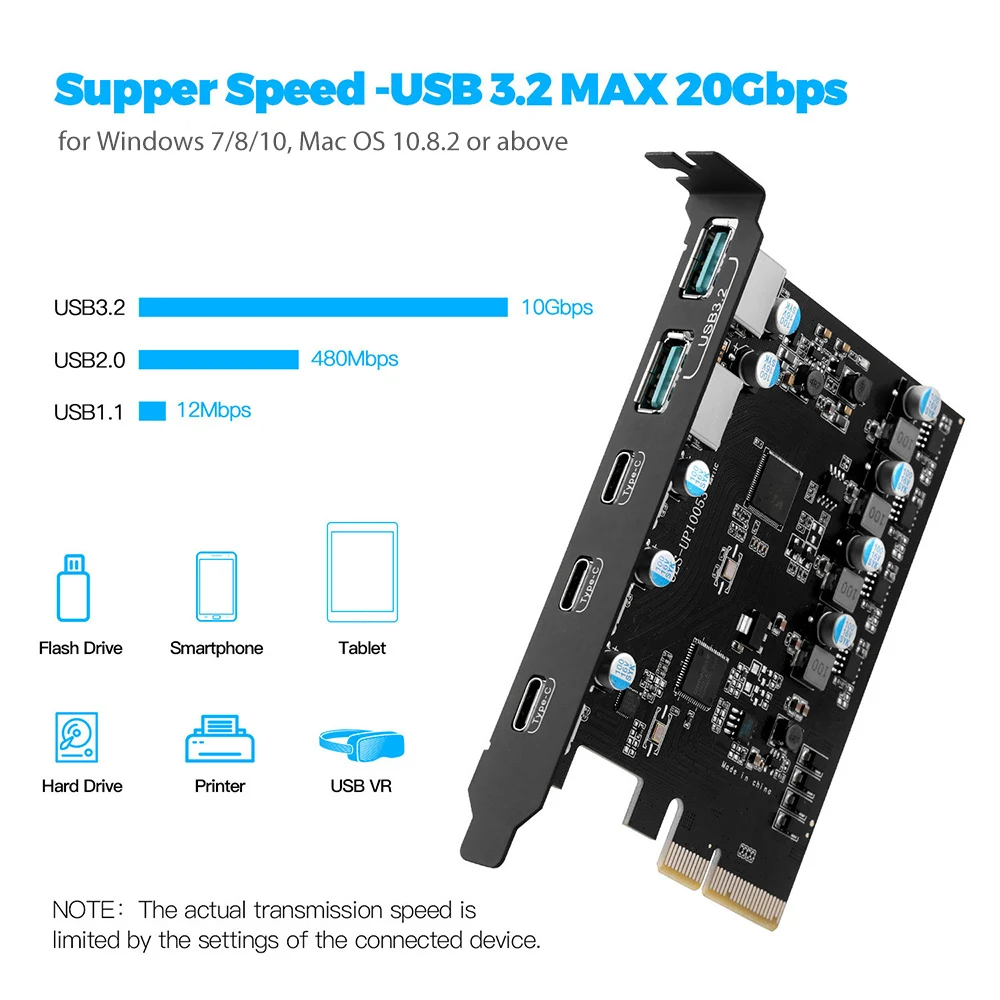 pcie para usb tipo de porta cartão de expansão dupla usb três typec adaptador conversor chip com