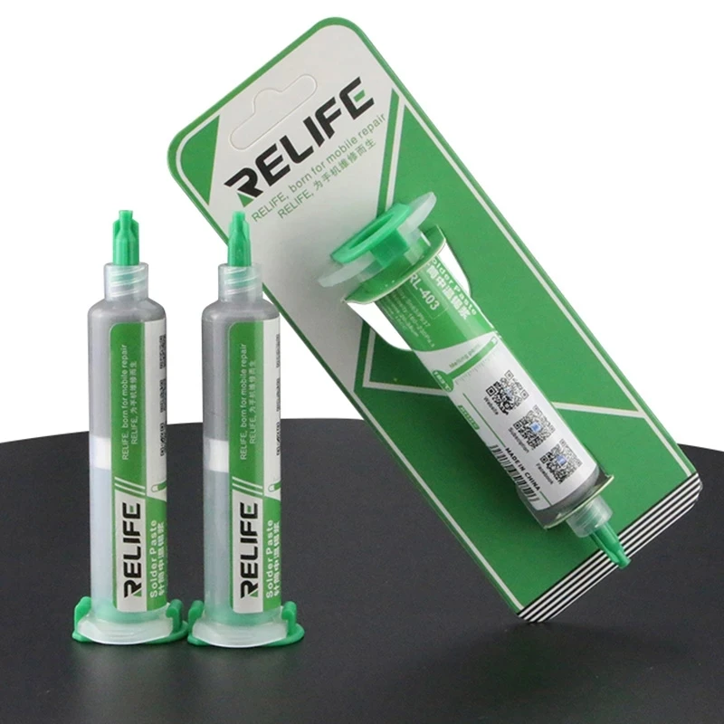 RELIF 10CC BGA Tin Solder Paste Leaded Sn63/Pb37 Syringe Liquid Flux Melting Point 183℃ PCB Repair Soldering iron Welding Tools bga solder paste rl 403 1pc flux syringe 10cc 183 degrees sn63 20 38um no clean soldering paste for mobile repair