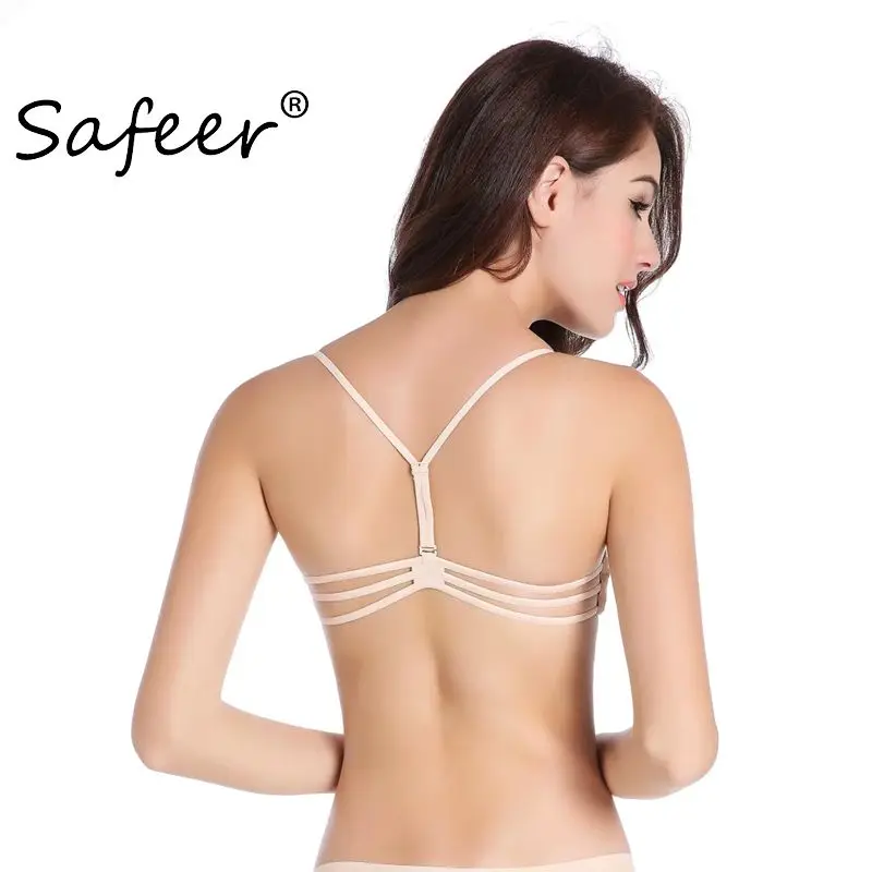 Невидимые бюстгальтеры для женщин отжимать Bralette сексуальное нижнее белье бесшовные мягкие тонкие чашки y-линия верх с лямками нижнее белье Топ Плюс Размер