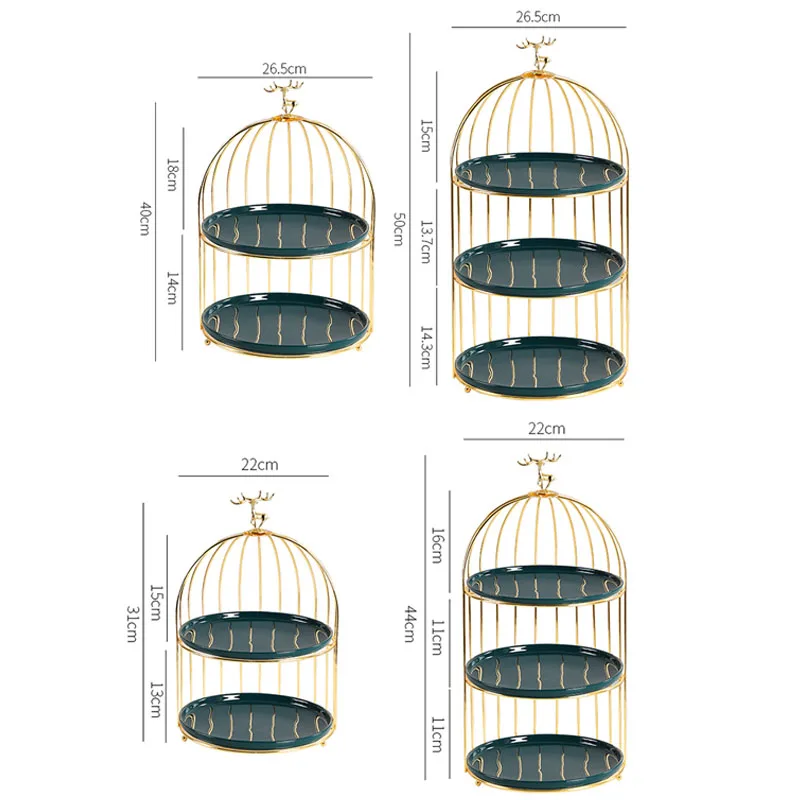 Golden Deer Decorative Cake Stand Creative Three Layers Bird Cage Iron Frame Dessert Display Plates Afternoon Tea Decoration 6