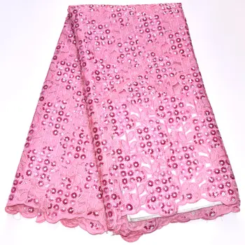

Embroidery Floral Pattern Pink Lace with Sequins Hot Sale handcut African french Lace fabric for Bridal mv205