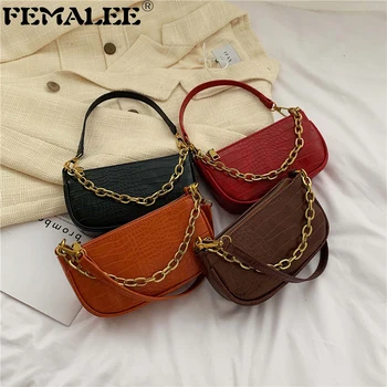 

Retro Baguette Bag Chain Handle Solid Alligator Shoulder Bag Crocodile Pattern Fashion Cross Body Bag 3pcs Shoulder Strap Bolsa