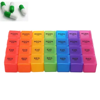 

28 Lot Weekly Pill Box Portable Compartment Pill Box Multifunctional Diversion Safe Storage Case Color Rainbow Color