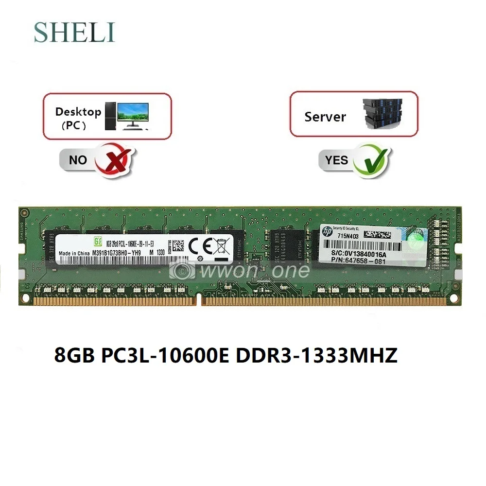 Unbuffered do Servidor de Sheli Memória Ddr3 1333 Mhz 240pin Ecc 8 gb 2rx8 Pc3l-10600e