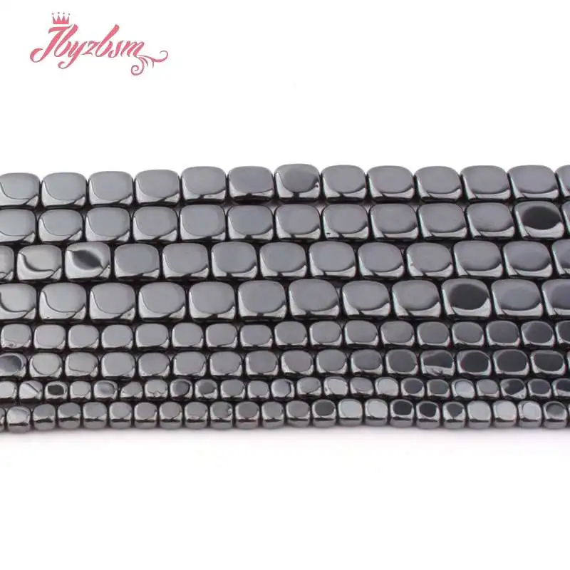 

3/4/6mm Natural Hematite Flat Square Black Loose Stone Beads For DIY Necklace Bracelet Jewelry Making Strand 15" Free Shipping