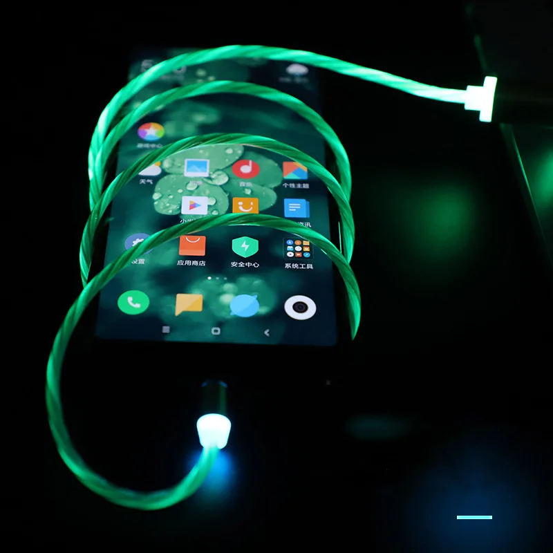 Magnetic Flowing Light Micro USB Type C Cable Fast Charging For iPhone 11 Pro XS Max X XR 6 7 8 Plus Samsung A10S A20S A30S A10