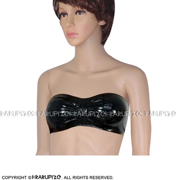 

Black Sexy Latex Tube Tops With Frills At Middle Bra Lingerie Brassieres BRA-0025