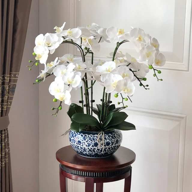 pustes op Ligner Crack pot Big Artificial Orchids PU Real Touch Hand Set Artificial Glass Large  Artificial Flower Arrangement No Vase