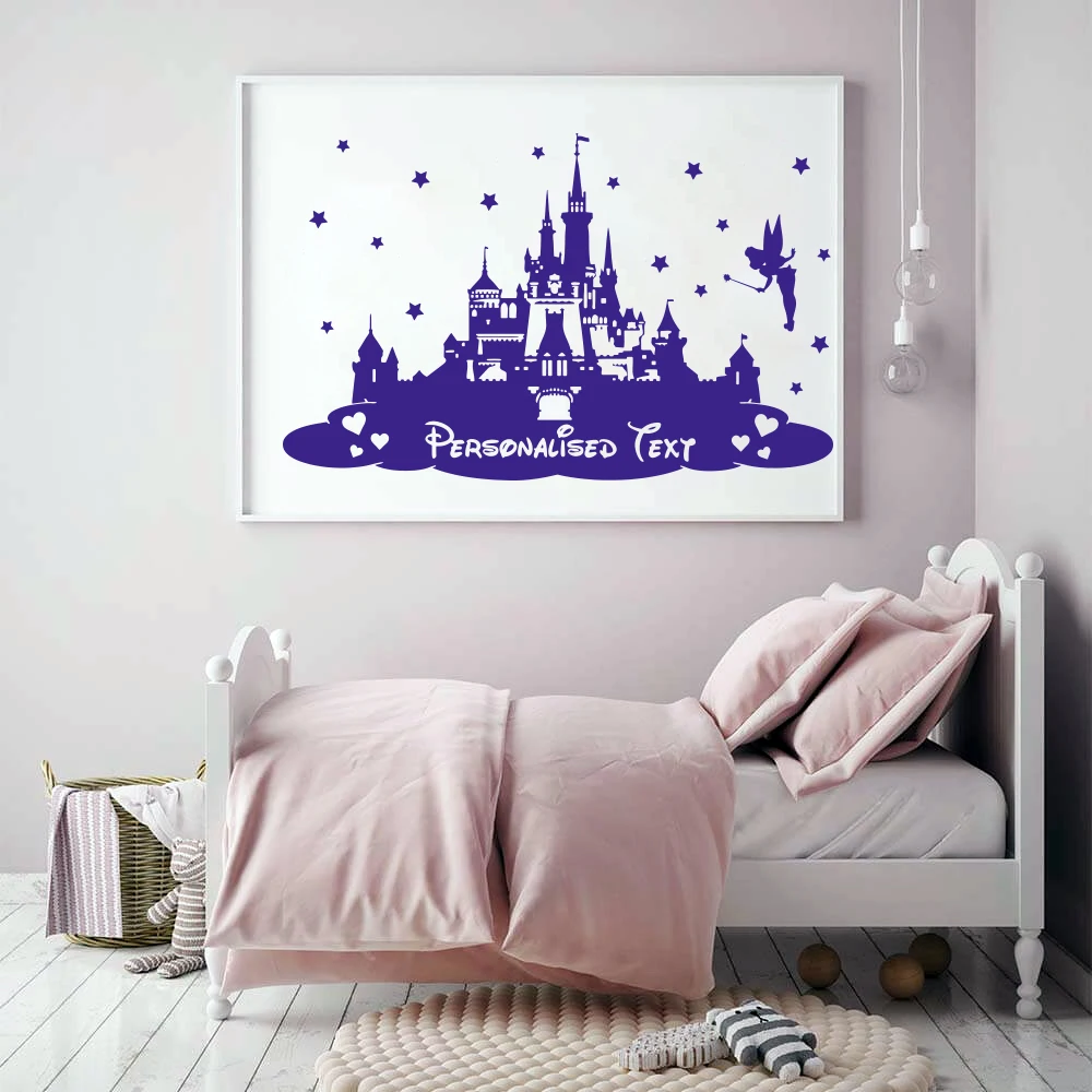 Custom Name Princess Castle Star Fairy Tale Wall Sticker Girl Room Kids Room Personalized Name Castle Star Wall Decal Bedroom  (1)