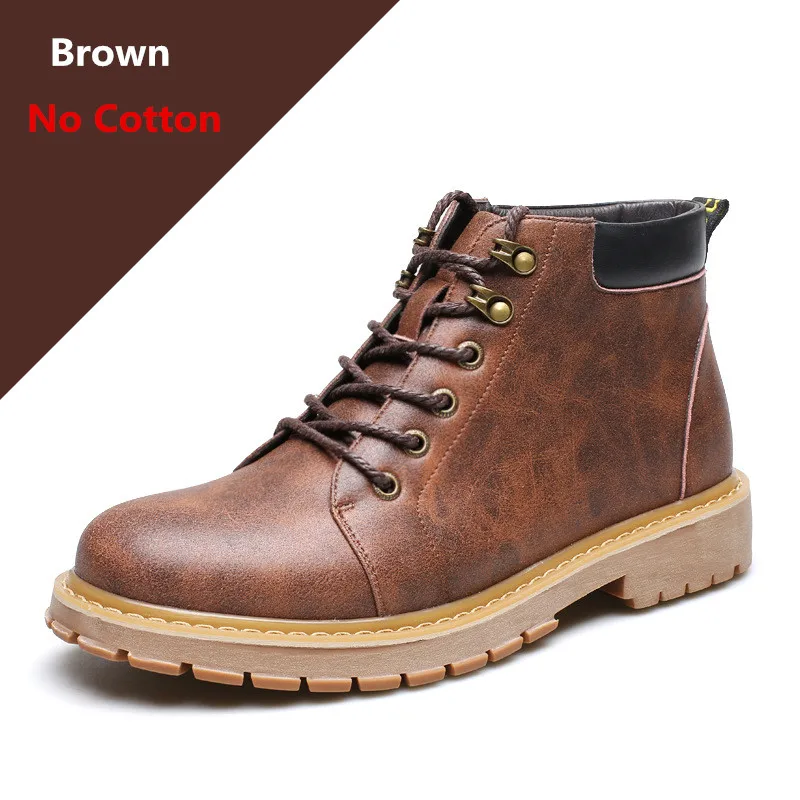 Vintage Men Boots Lace-Up Autumn Leather Waterproof Work Tooling Winter Ankle Casual Shoes Botas | Обувь