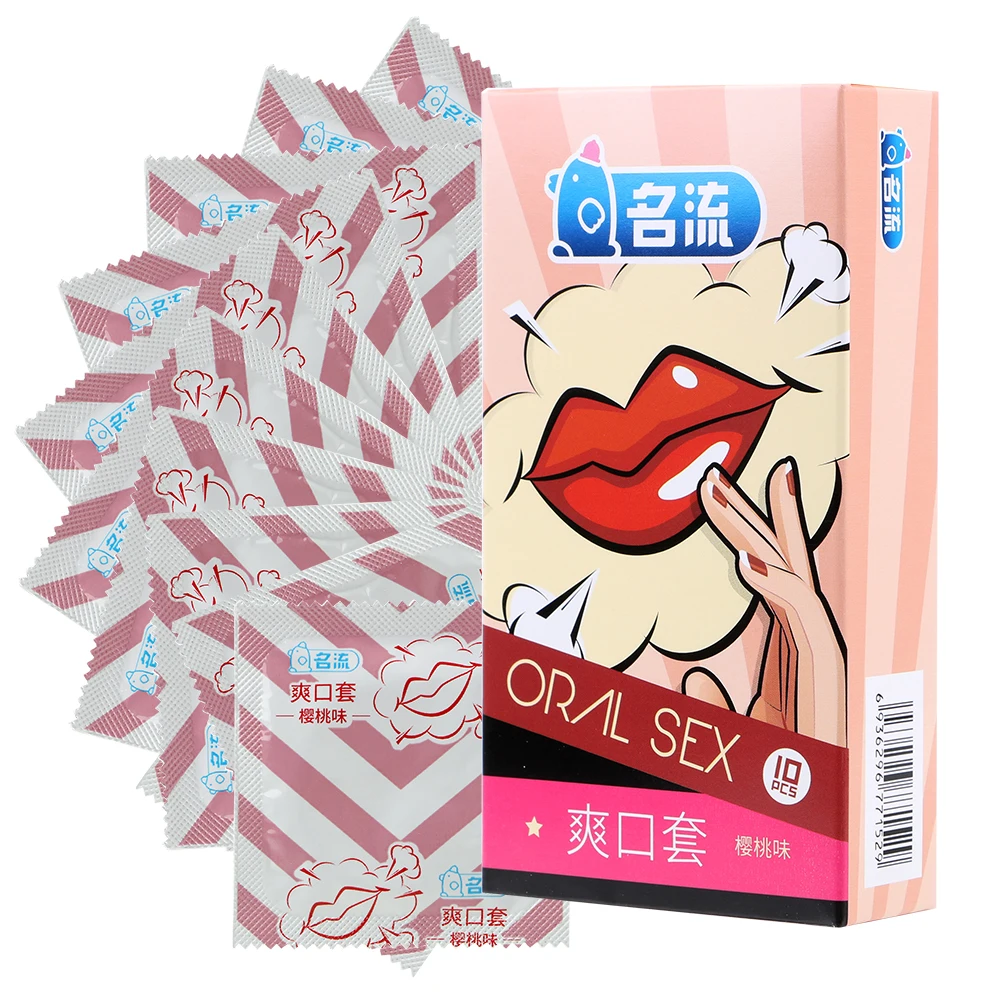 

Penis Sleeve 10pcs/box Sex Toys for Men Oral Sex Condom Cherry Flavor Natural Latex Condoms Safe Contraception Blowjob