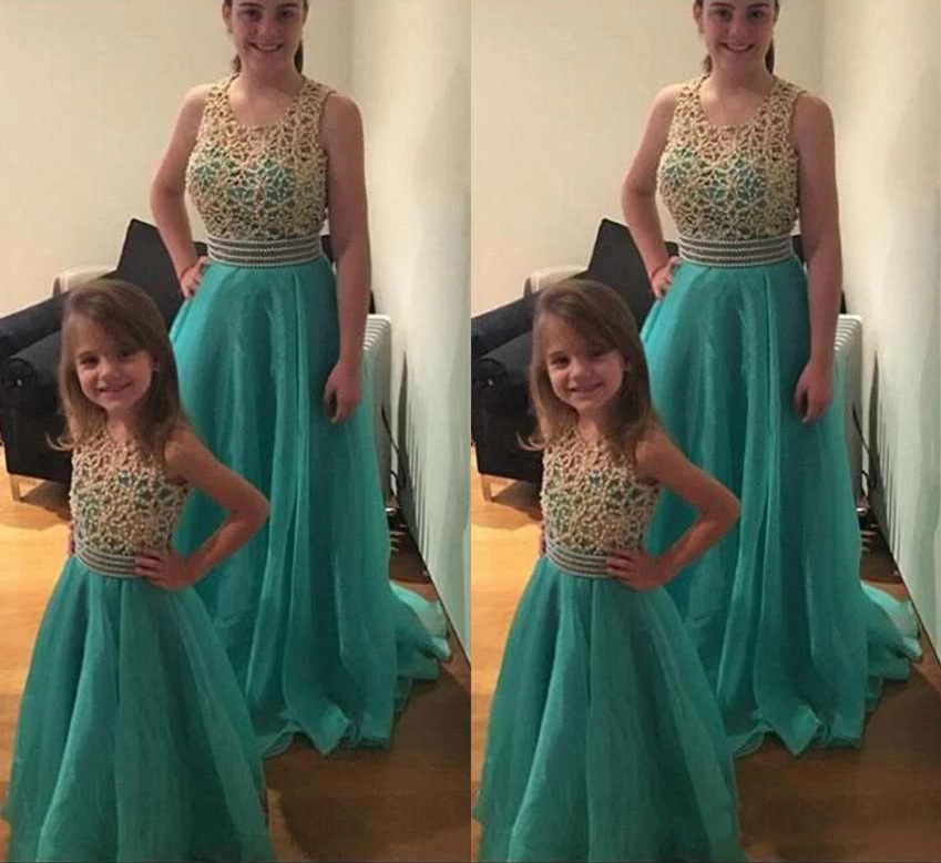 Vestidos de fiesta para madre e hija, sin mangas con cuello redondo y cuentas, ropa a juego para mamá niño, hecho a medida|Trajes iguales de familia| - AliExpress