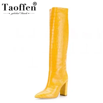

Taoffen 5 Color Sexy Brand Women Knee High Boots High Quality Super High Heels Winter Warm Boots Party Shoes Women Size 34-43
