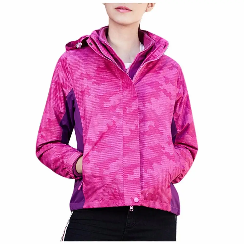 

Women Plus Winter Outdoor Hiking Coat Detachable Two Piece Set Plus Size Camouflage Print Jacket With Hooded Outwear For Female