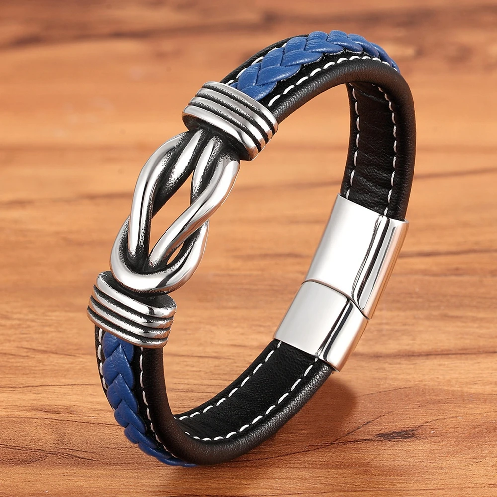 Bracelet Jewelry TYO Geometric Stainless Steel Men's Leather Bracelet Hand-woven Magnetic Clasp Black Blue Leather Bangle Christmas Jewelry Gift bracelet jewelry