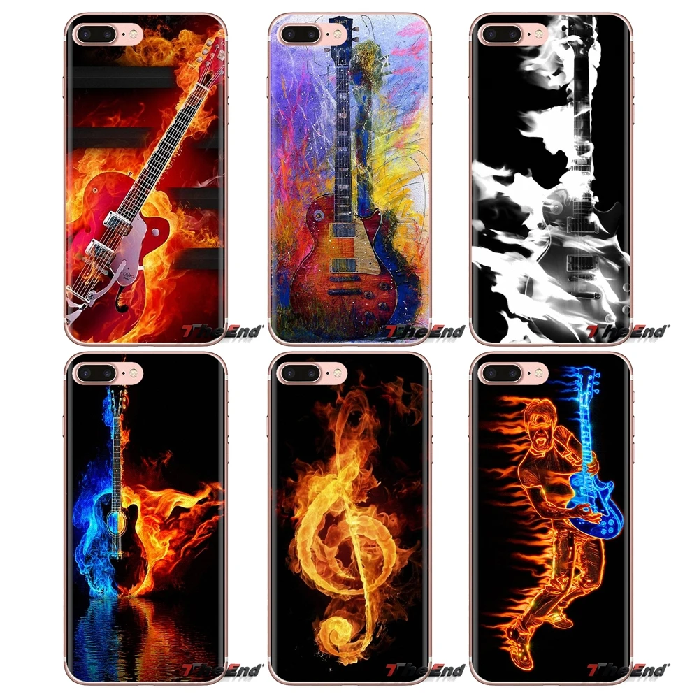 

For Huawei Mate Honor 4C 5C 5X 6X 7 7A 7C 8 9 10 8C 8X 20 Lite Pro Water and fire guitar Pattern Soft Transparent Cases Covers